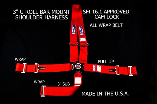 Rjs sfi 16.1 5pt cam lock dragster belt u mount wrap in pull up red 1059104