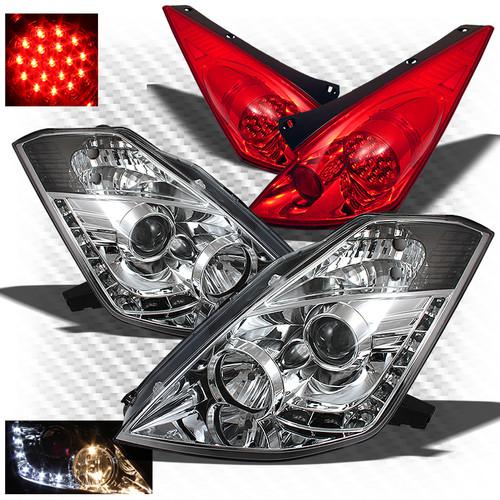 03-05 350z drl led projector headlights + r/c philips-led perform tail lights