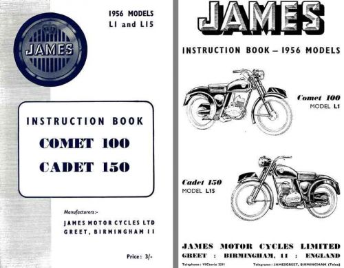 James comet and cadet 1956 - instruction book comet 100 and cadet 150 - l1 and l