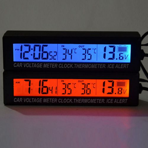 3in1 digital lcd clock in/out car auto thermometer battery voltage meter monitor