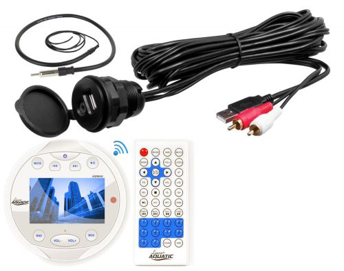 Aqr84w white bluetooth am fm mp3 marine round radio,antenna, auxiliary interface