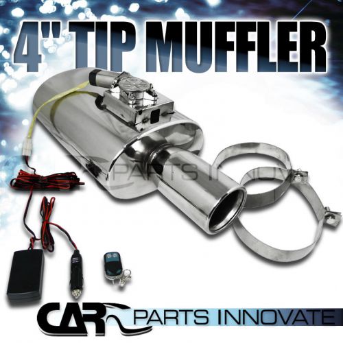 4&#034; flat round tip 3&#034; inlet jdm exhaust muffler+adjustable silencer w/ remote