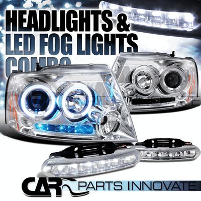 04-08 f150 06-08 mark lt chrome twin halo projector headlights+6-led fog lamps