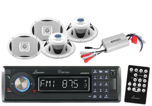 Lanzar bluetooth marine stereo+white 500 watts boat speakers+ 4 ch mp3 amplifier