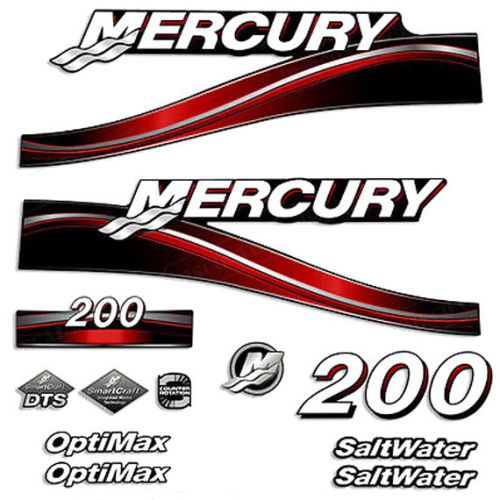 Mercury outboard decal sticker 200 hp optimax saltwater salt water red