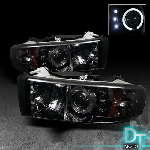 Smoked 94-01 dodge ram dual halo projector led headlights lights lamp left+right