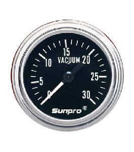 Sunpro 2&#034; retro vacuum gauge black / chrome bezel 0-30 psg new cp7978 warranty