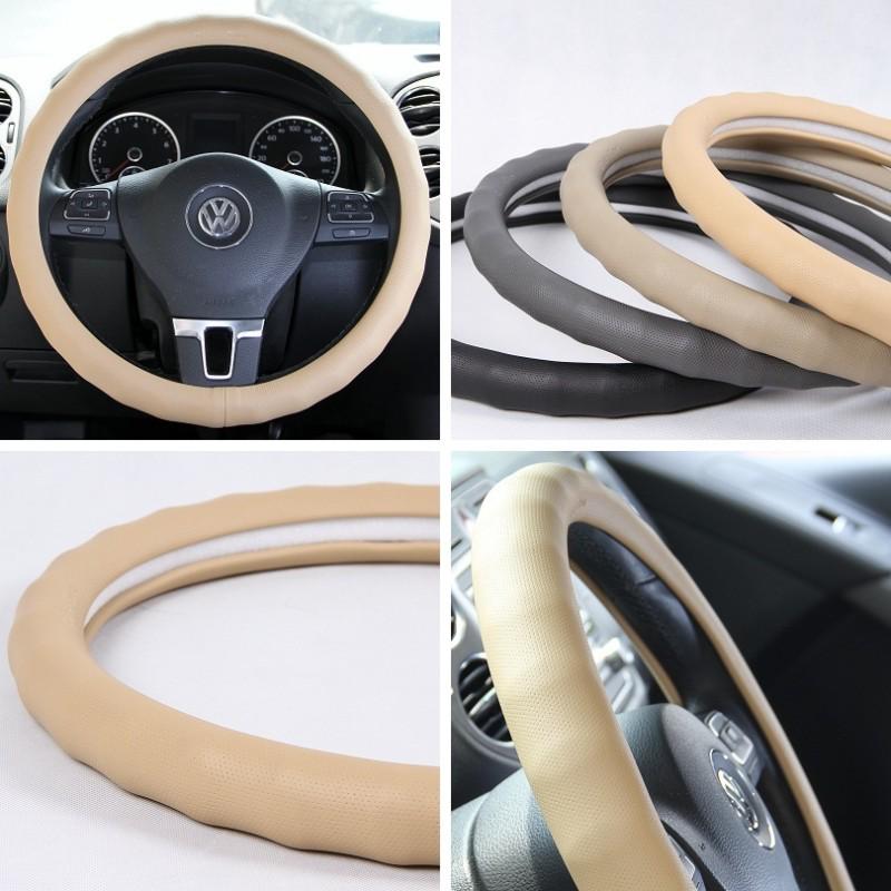 Light tan pvc leather steering wheel cover chevy dodge chrysler non-slip 38cm