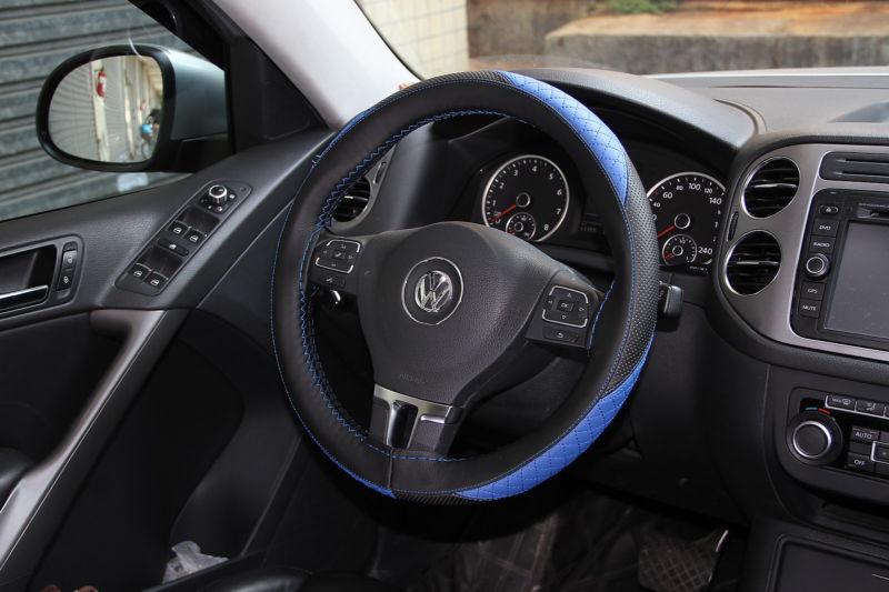 Lexus mazda black+blue pvc leather steering wheel wrap cover needle & thread diy