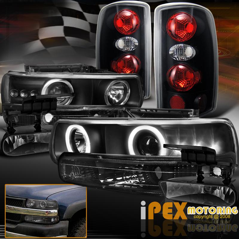 Combo all black tail lamp with black halo led head light+bumper signal+smoke fog