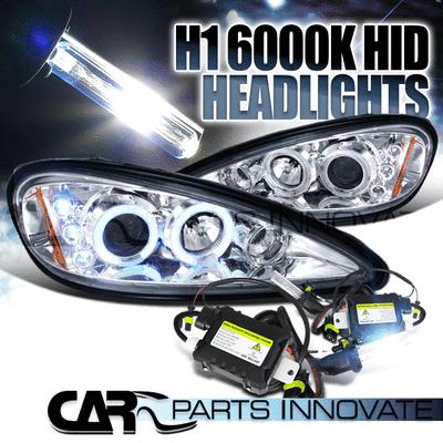 1999-2005 pontiac grand am chrome halo led projector headlights+h1 6000k hid kit