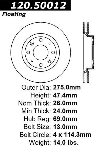 Centric 120.50012 front brake rotor/disc-premium rotor-preferred