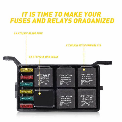 Automotive fuse relay holder 12-slot relay box 6relays 6 atc/ato fuses hot