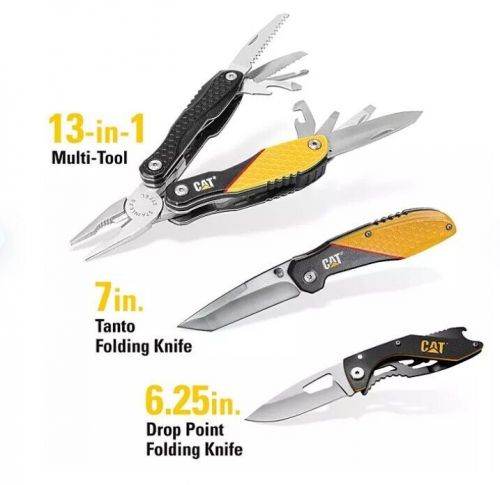 Cat 3 piece 13-in-1 multi-tool and pocket knives gift box set free shipping