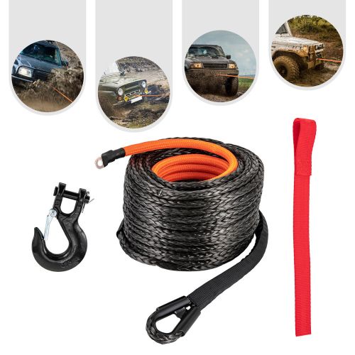 3/8&#034; x 92ft synthetic winch rope w/ hook 25500lbs recovery cable truck suv tow