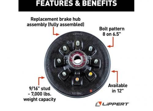 Lippert components 814204 - 9/16&#034; 8 on 6.5&#034; bolt pattern brake hub assembly for