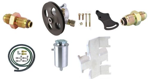 Power steering pump and tank combo kit with lines o-ring fittings block mount