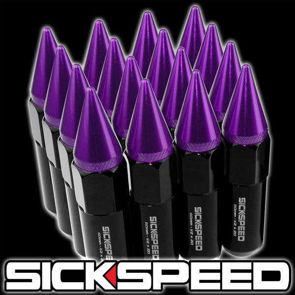 16 black/purple spiked 60mm aluminum extended tuner lug nuts wheel 1/2x20 a