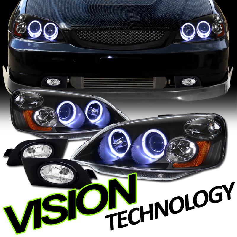 Jdm black halo projector headlights+chrome fog lights 01-03 honda civic 2dr/4dr