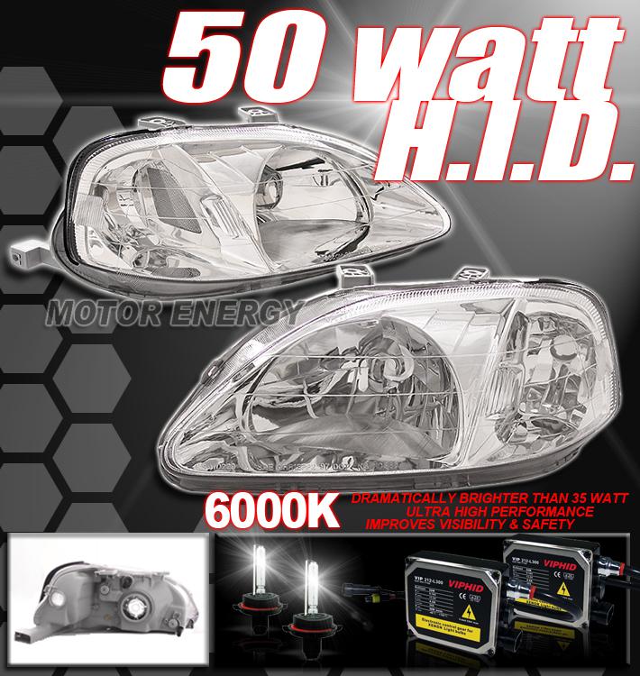 99 00 honda civic jdm crystal head lights+50w 6000k hid