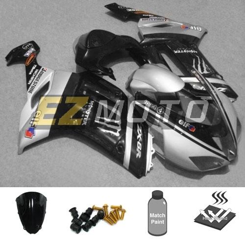 Inj fairing kit pack w/ windscreen & bolts for kawasaki ninja zx6r 2007 2008 m4