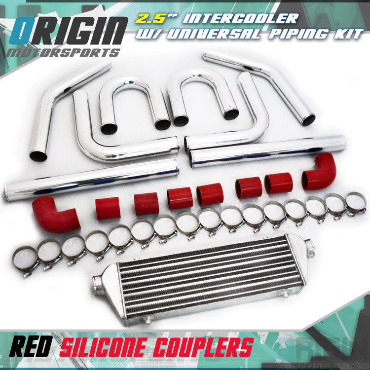 27x7x2.5 fmic 2.5" turbo intercooler +aluminum piping kit + red silicone hoses