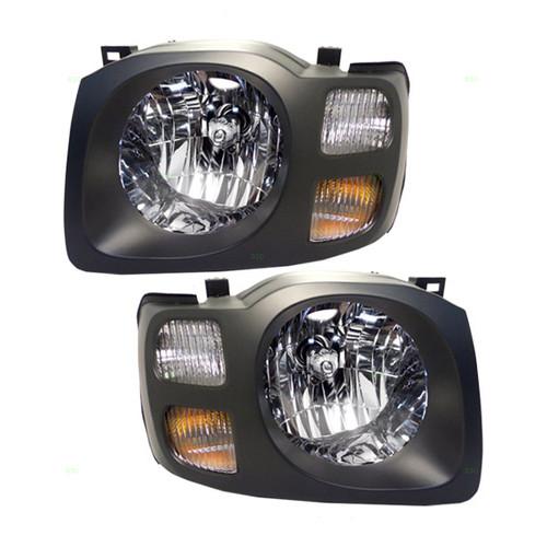 New pair set headlight headlamp w/ dark grey bezel dot 02-04 nissan xterra