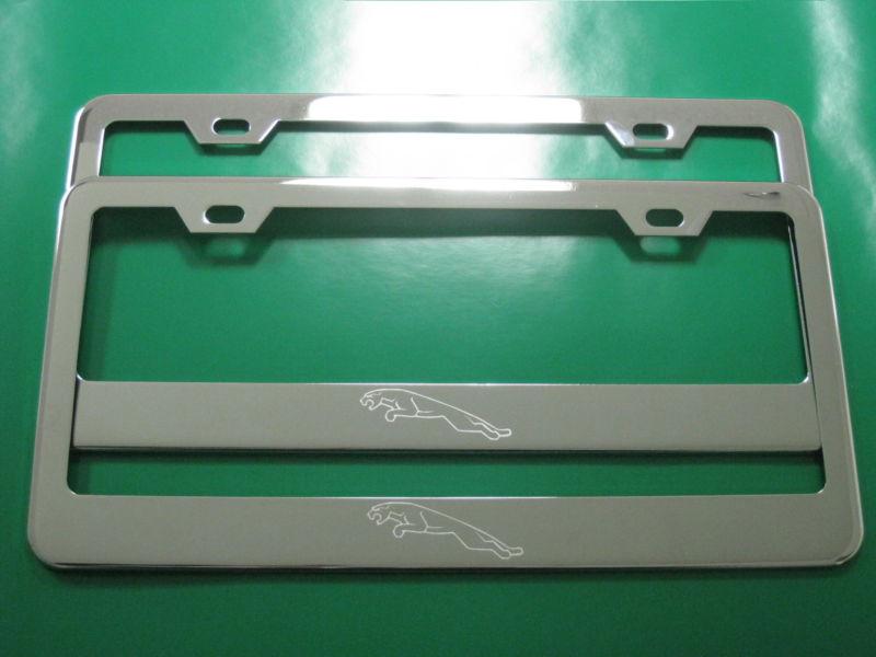 (2) brand new " jaguar logo " chrome metal license plate frame