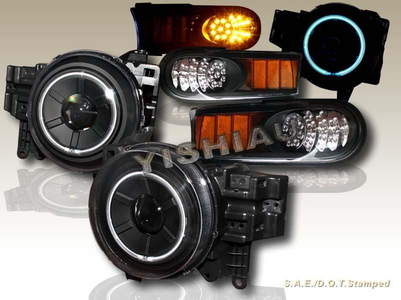 2007-10 toyota fj cruiser projector headlights halo ccfl black+led corner lights