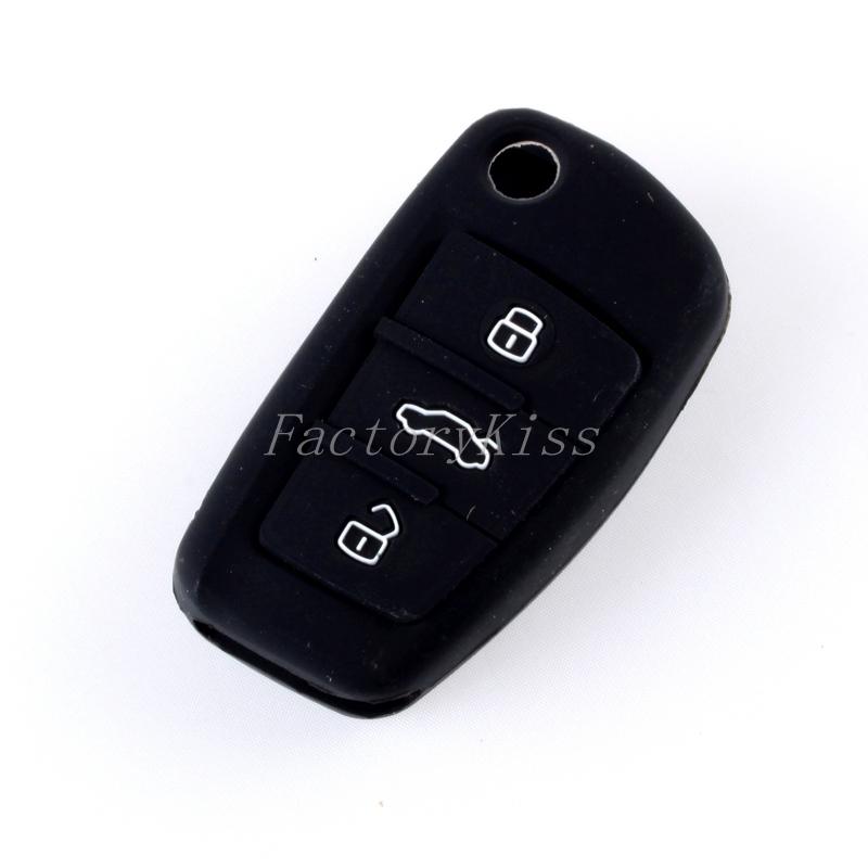 Silicone protective cover 3 button remote key case fit audi a6 a6l q7 q5 black