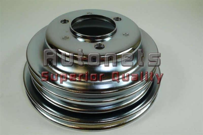 Chrome steel big block chevy 69-up crankshaft pulley long water pump 3 groove