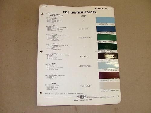 1953 chyrsler dupont paint chips original colors chart