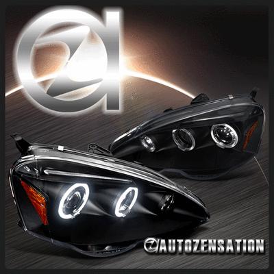 02-04 acura rsx jdm black led drl halo projector headlights