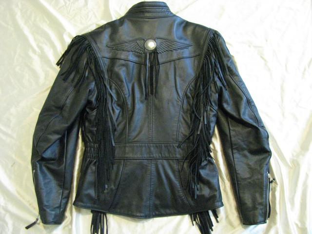 Harley davidson motorcycle leather jacket h-d biker coat fringe tassels womens s