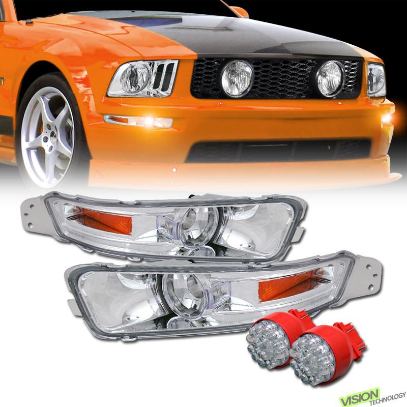 Pair 05-09 mustang euro clear lens front bumper/corner lights+amber 19 led bulbs