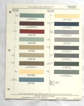 1949 - 1950  oldsmobile ppg   color paint chip chart all models original 