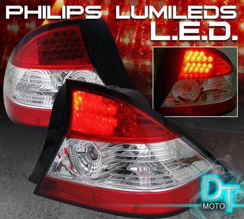 04-05 honda civic 2dr philips-led perform red clear tail lights lamps left+right