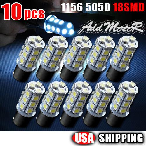 10 x white 1156 ba15s 18-smd 5050 led light bulbs turn signal 1159 1259 1459