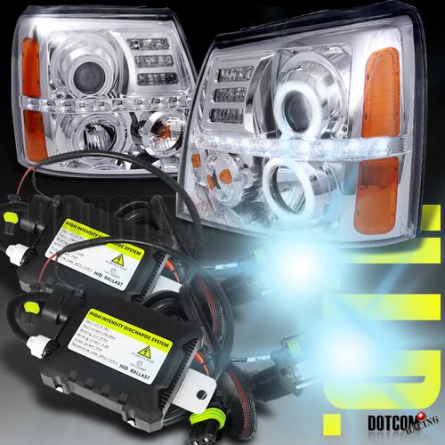 02-06 escalade halo led projector headlight+h1 slim hid conversion kit 6000k