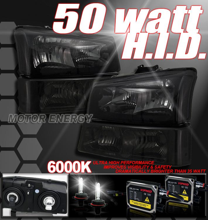 03-06 chevy silverado smoke head light+bumper+6000k hid