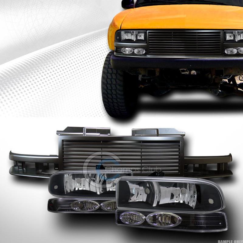 Blk sport head lights signal+bumper lamps yd+hood grill grille 98-04 s10 blazer