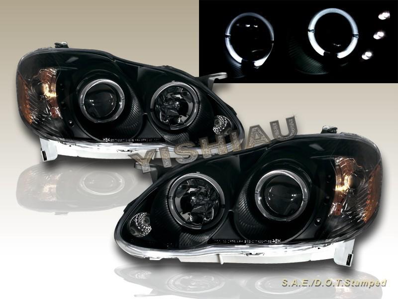 03-08 toyota corolla dual halo rims projector headlights led black head lamps