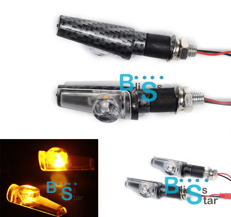 Universal mini stalk carbon fiber look led turn signals amber blinker indicators