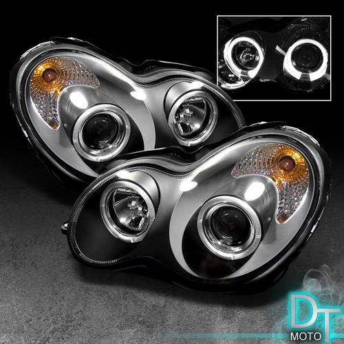 Black 01-05 mercedes w203 c-class dual halo projector headlights left+right