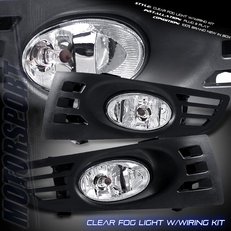 Honda accord 03-05 clear glass lens fog lights driver passenger w harness switch