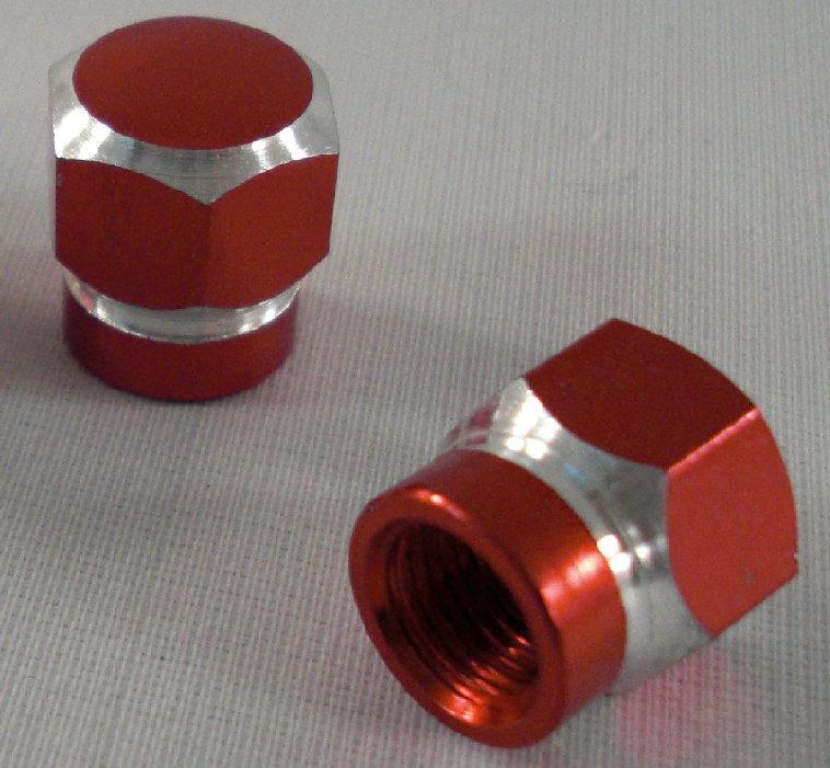 2 billet aluminum "red hex" tire valve stem caps for harley davidson wheel rims