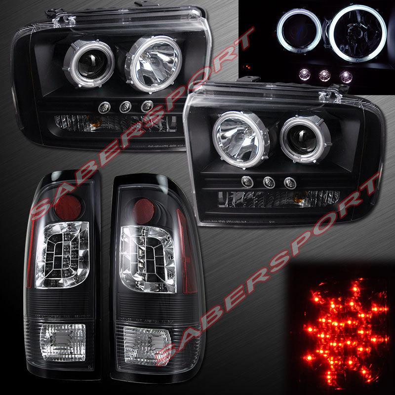 05-07 ford f250 f350 ccfl halo projector headlights w/ led + black tail lights