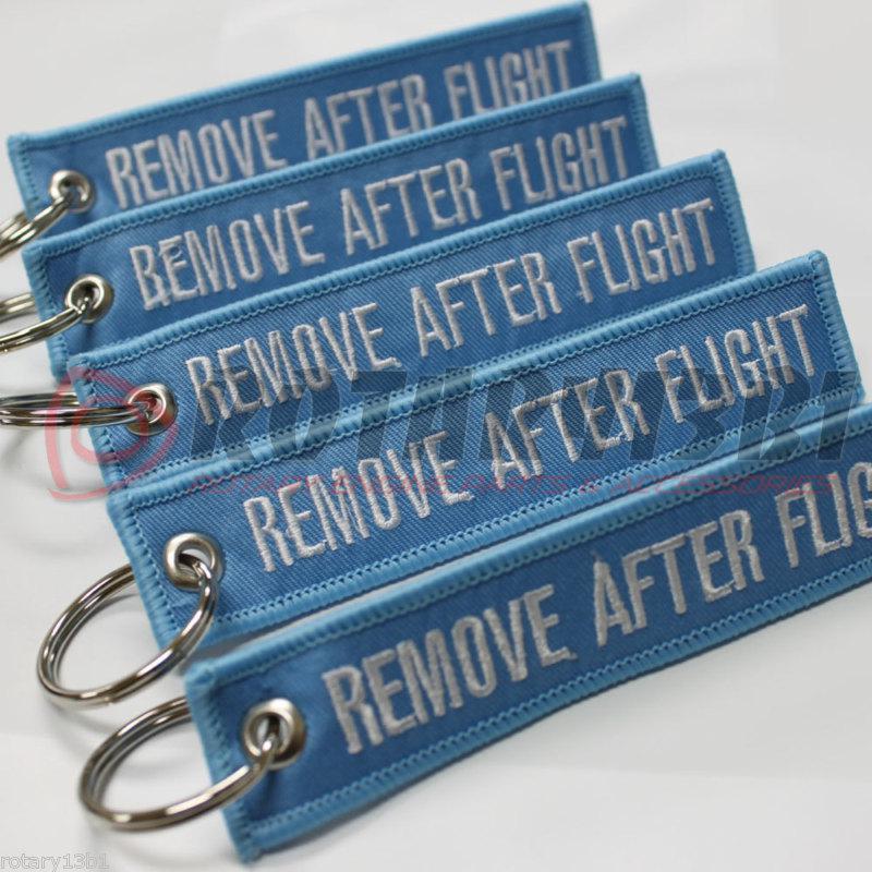 Remove after flight key chain tag ring aviation crew pilot light blue/white 5