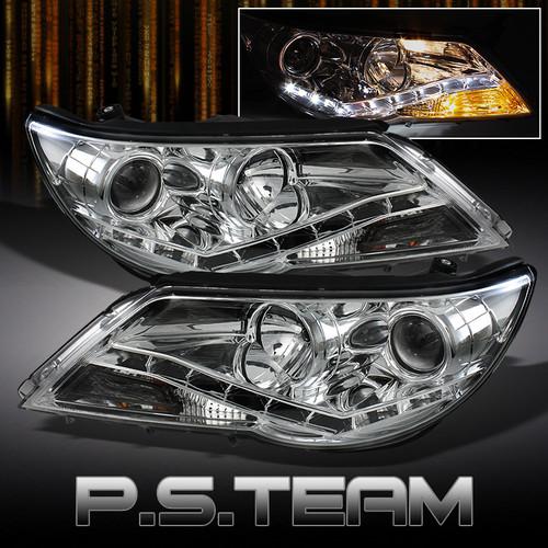 09-11 vw tiguan clear projector headlights w/r8 style drl daylight led strip