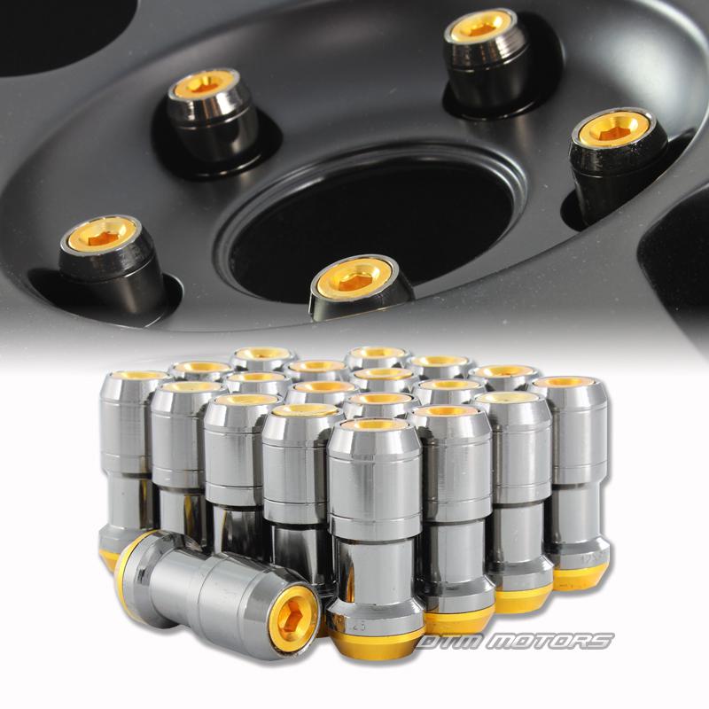 M12 x 1.25mm thread pitch 1.9" long wheel rim lug nuts - 20pc gunmetal / gold